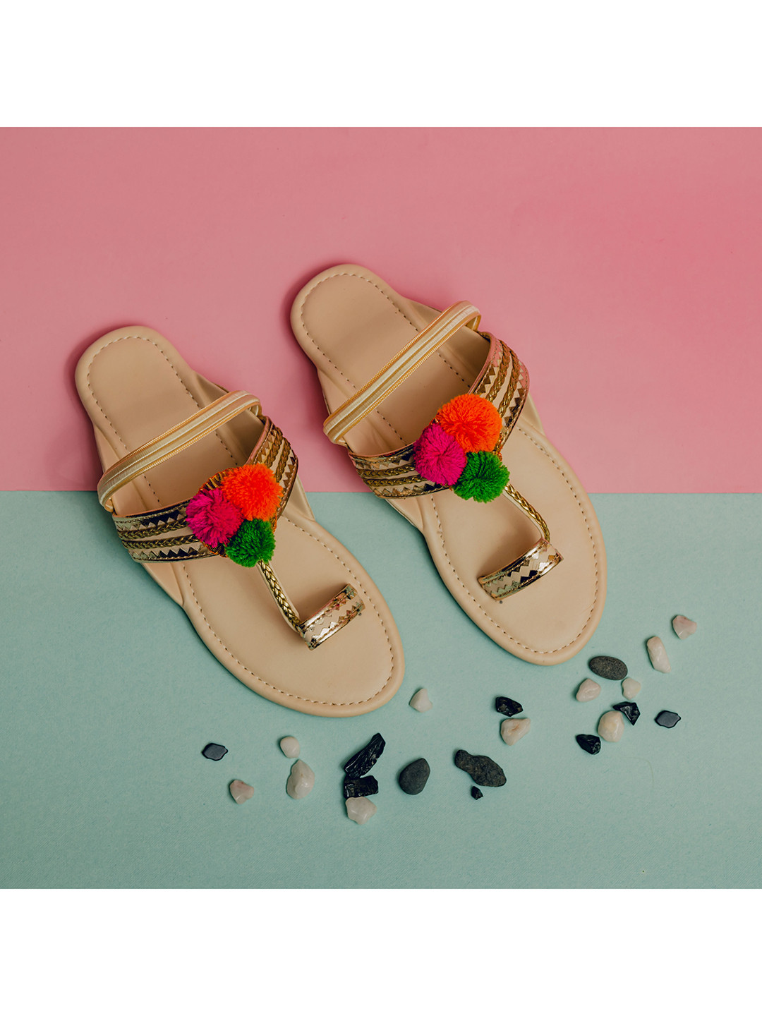 LIL PITAARA Girls Beige Ethnic One Toe Flats