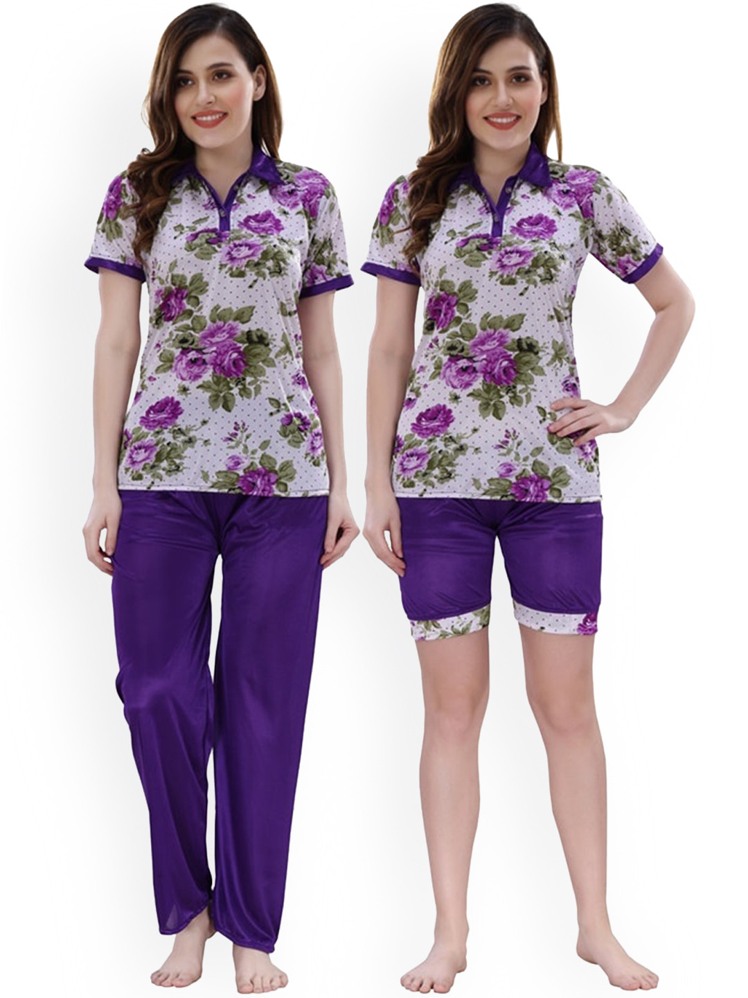 Romaisa Women Purple & White Printed Night suit