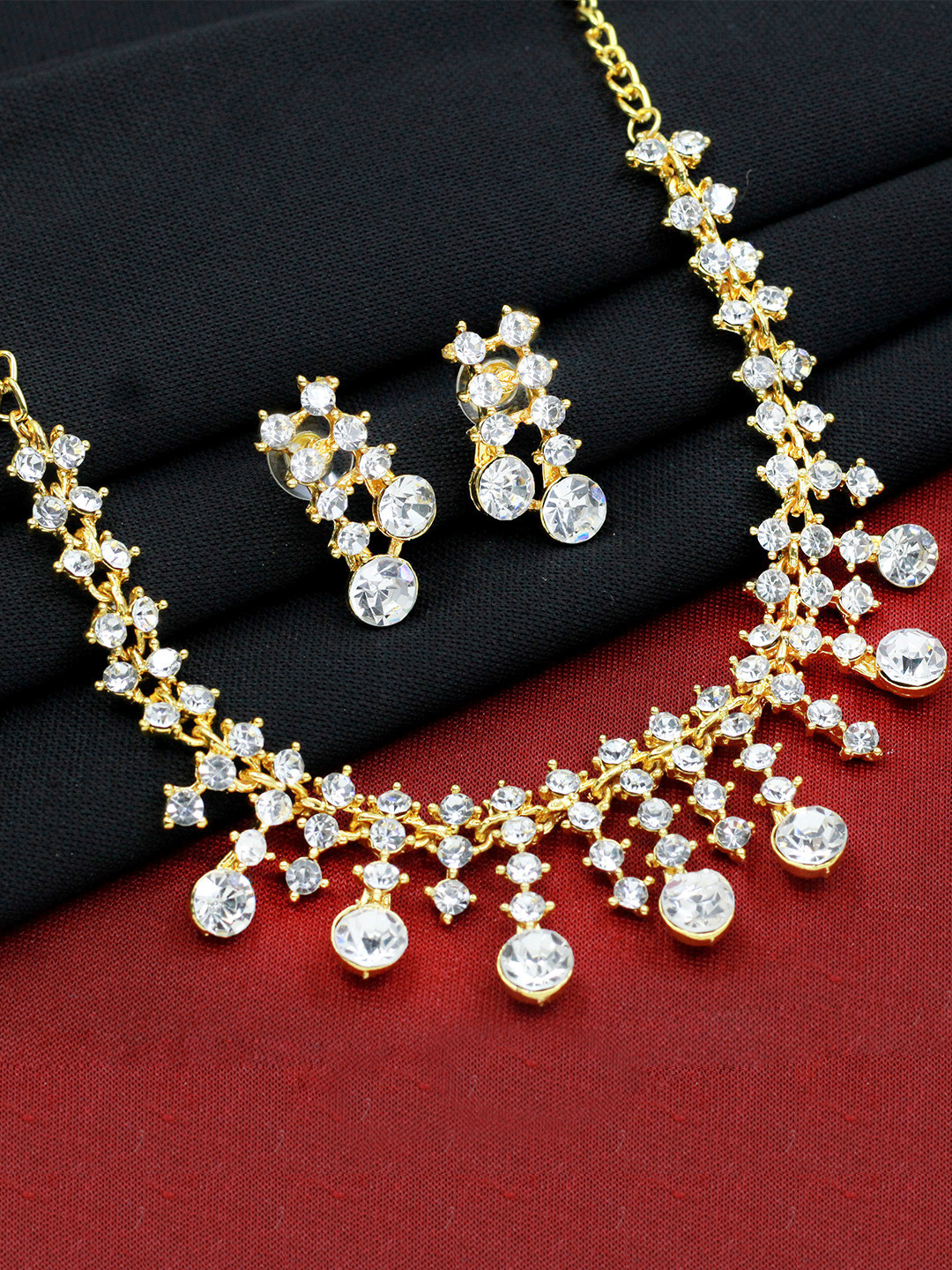 SAIYONI Gold-Plated Gold Austrian Diamond Studded Choker Jewellery Set