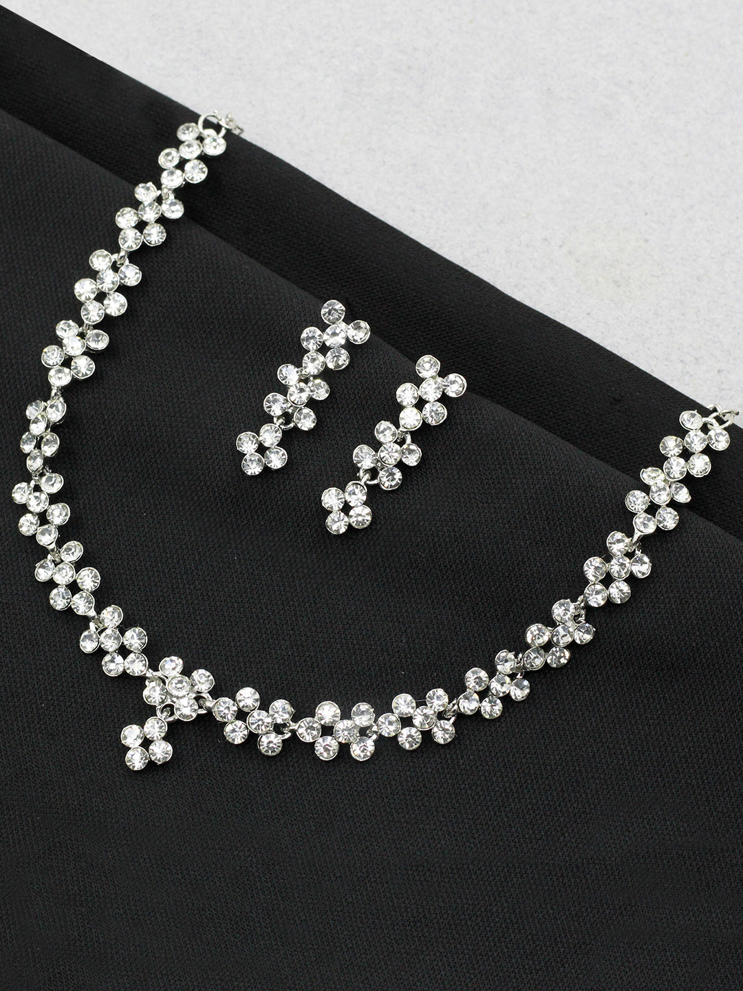 SAIYONI Silver-Plated & White Austrian Diamond-Studded Jewellery Set