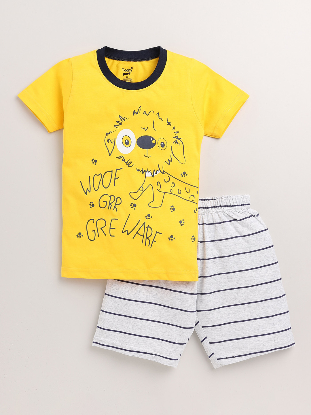 Toonyport Boys Yellow & White Printed Cotton Blend Clothing Set