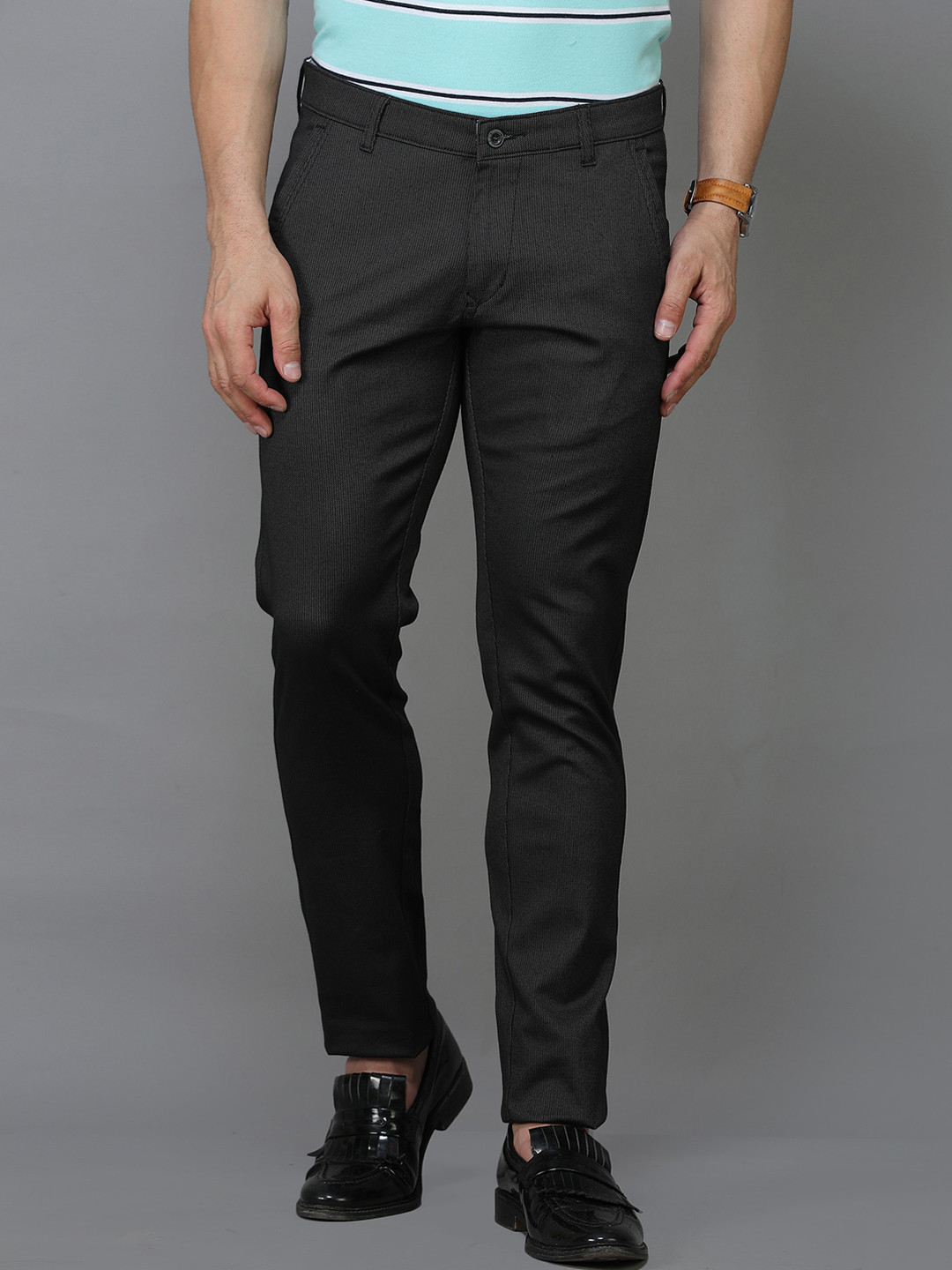 TQS Men Black Comfort Chinos Trousers