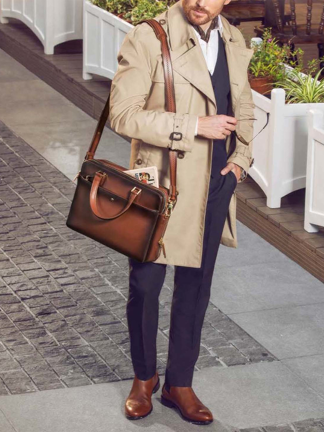 Lapis Bard Cognac Ducorium Chester Slim 14Inch Laptop Business Bag