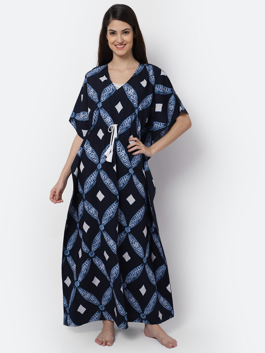 Boston Club Navy Blue Printed Maxi Nightdress