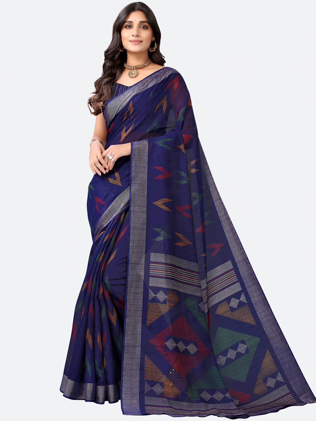 SIRIL Blue & Green Zari Saree