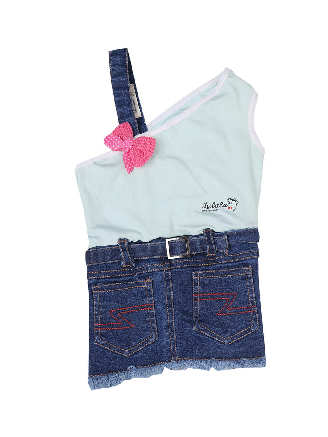 Lulala Blue Self Deign Cotton Dog Dress