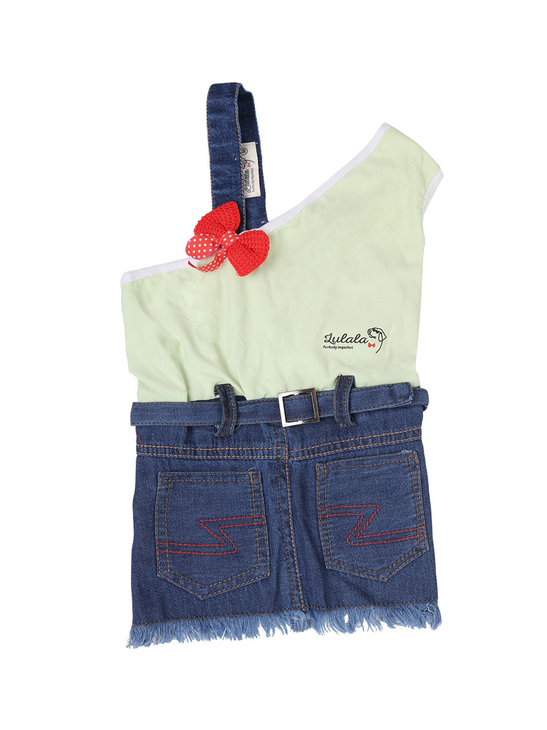 Lulala Green Dog One shoulder Denim Dress