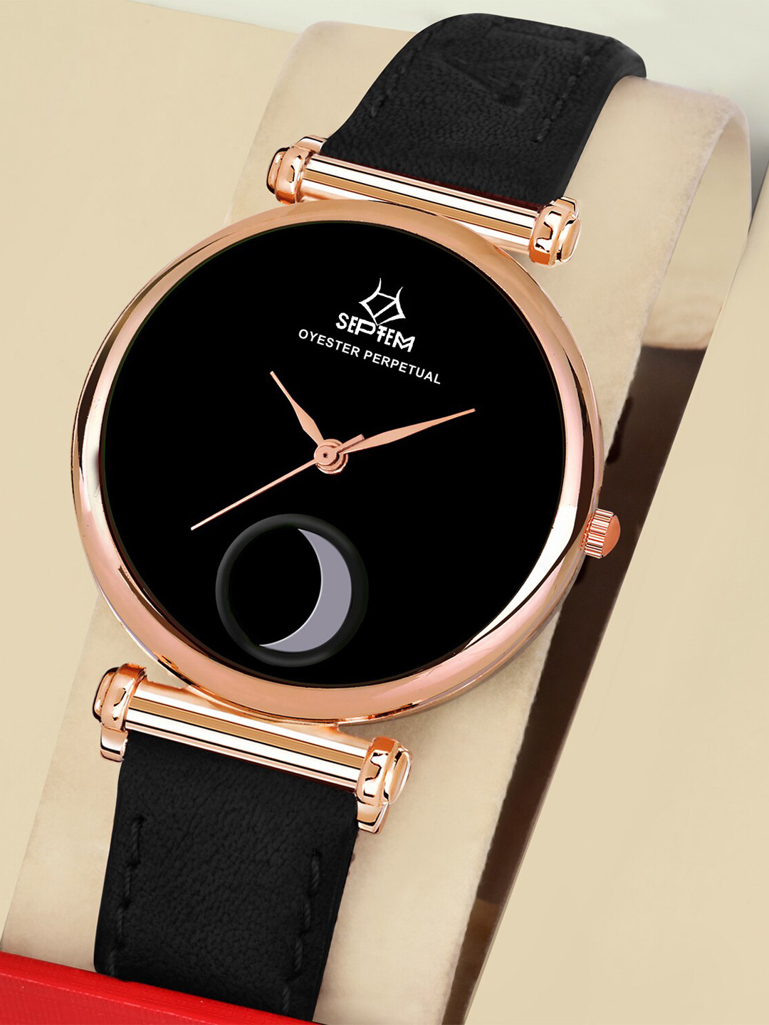 Septem Women Black Printed Dial & Black Leather Straps Analogue Chronograph Watch SP-304 Black-Septem