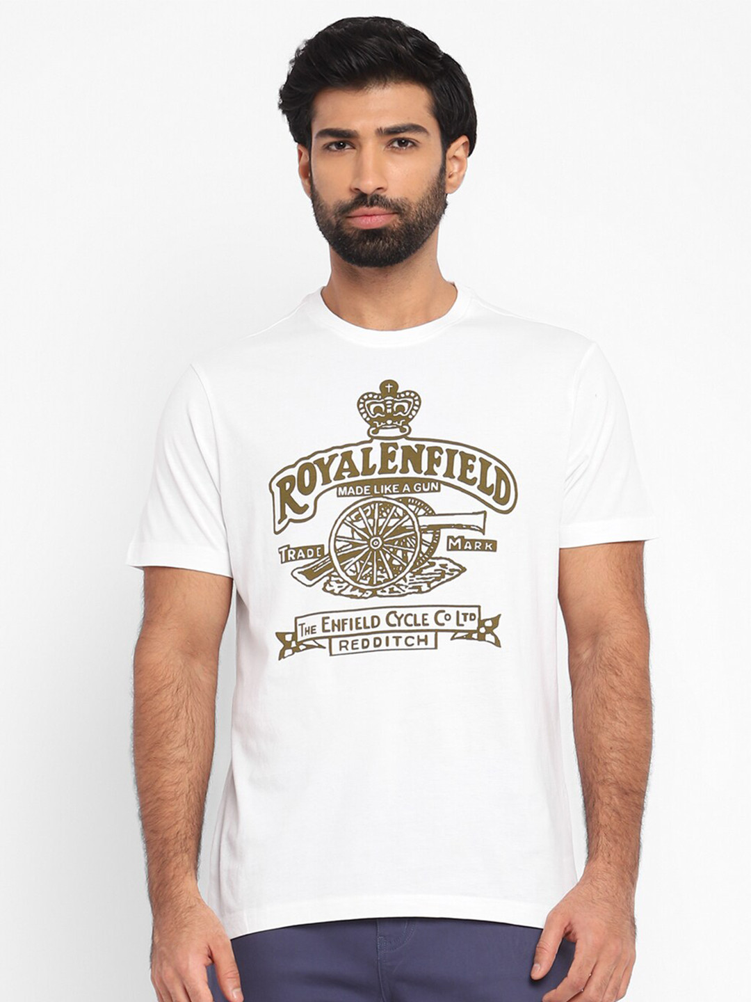 Royal Enfield Men White Typography Printed Applique T-shirt