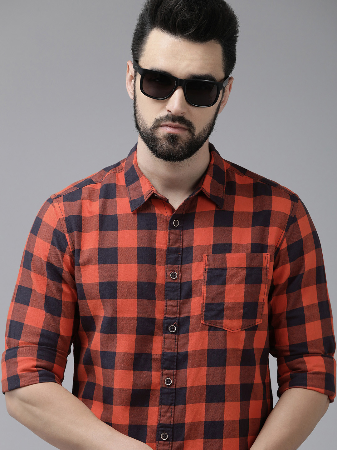 BEAT LONDON by PEPE JEANS Slim Fit Buffalo Checks Opaque Pure Cotton Shirt