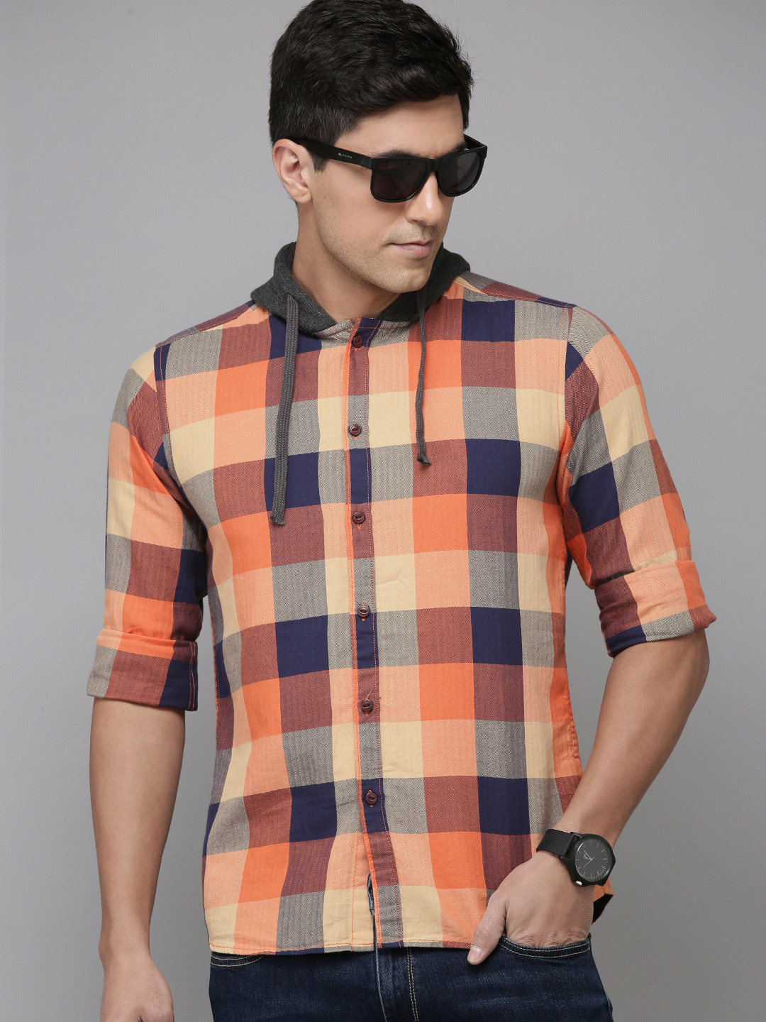 BEAT LONDON by PEPE JEANS Slim Fit Checked Hooded Casual Shirt