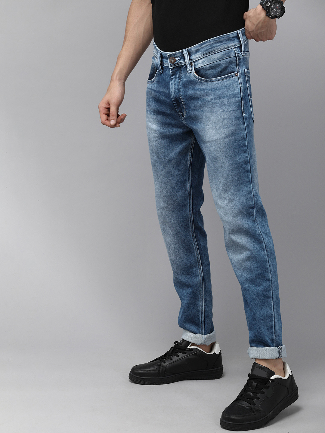 BEAT LONDON by PEPE JEANS Men Blue Super Skinny Fit Light Fade Acid Wash Stretchable Jeans