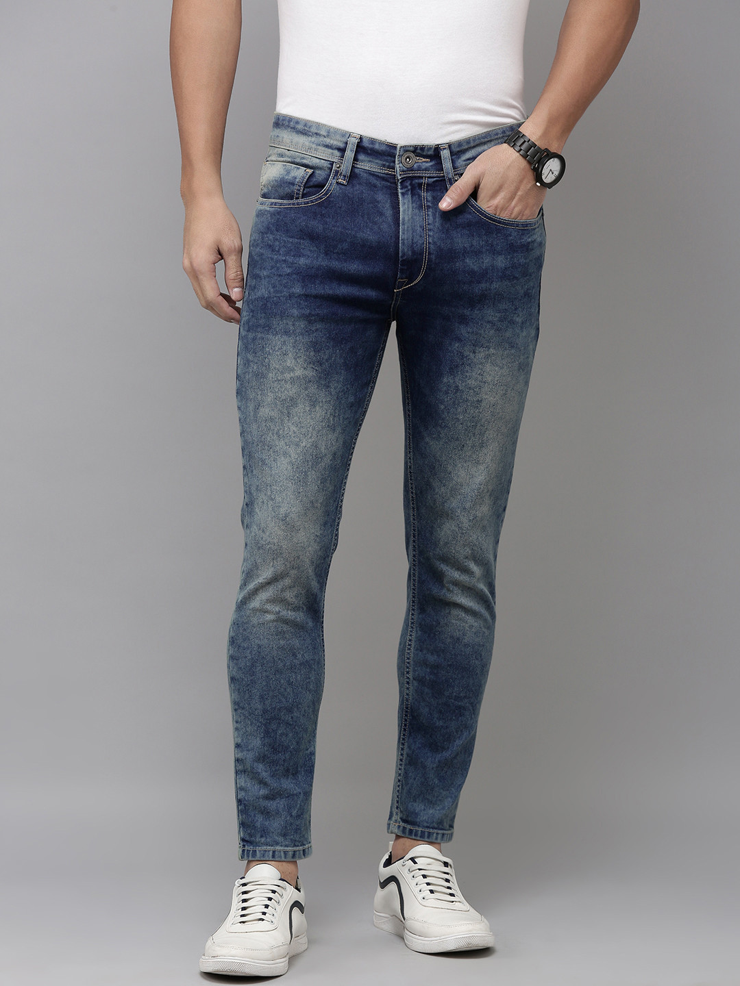 BEAT LONDON by PEPE JEANS Men Skinny Fit Heavy Fade Acid Wash Stretchable Jeans