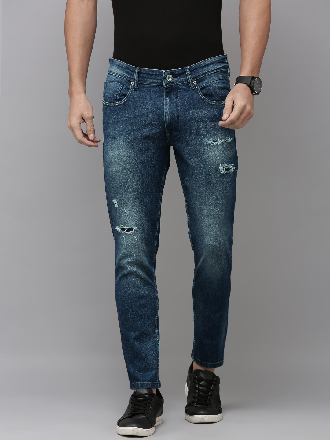 BEAT LONDON by PEPE JEANS Men Chinox Super Skinny Fit Mid-Rise Mildly Distressed Jeans