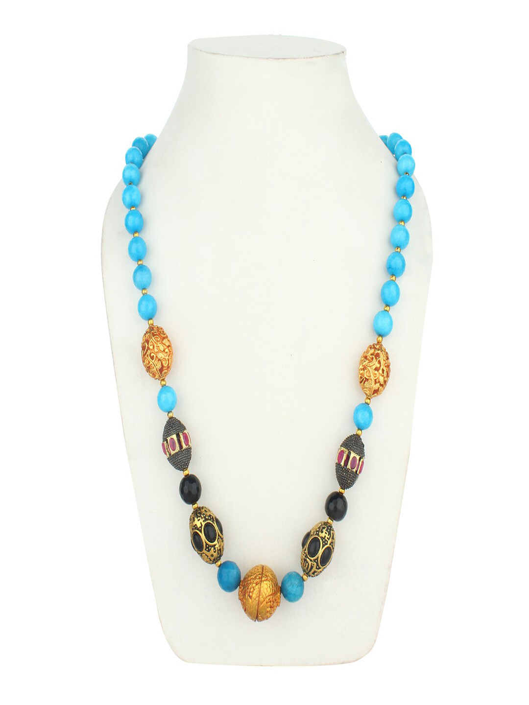 Runjhun Gold-Toned & Turquoise Blue Brass Gold-Plated Necklace