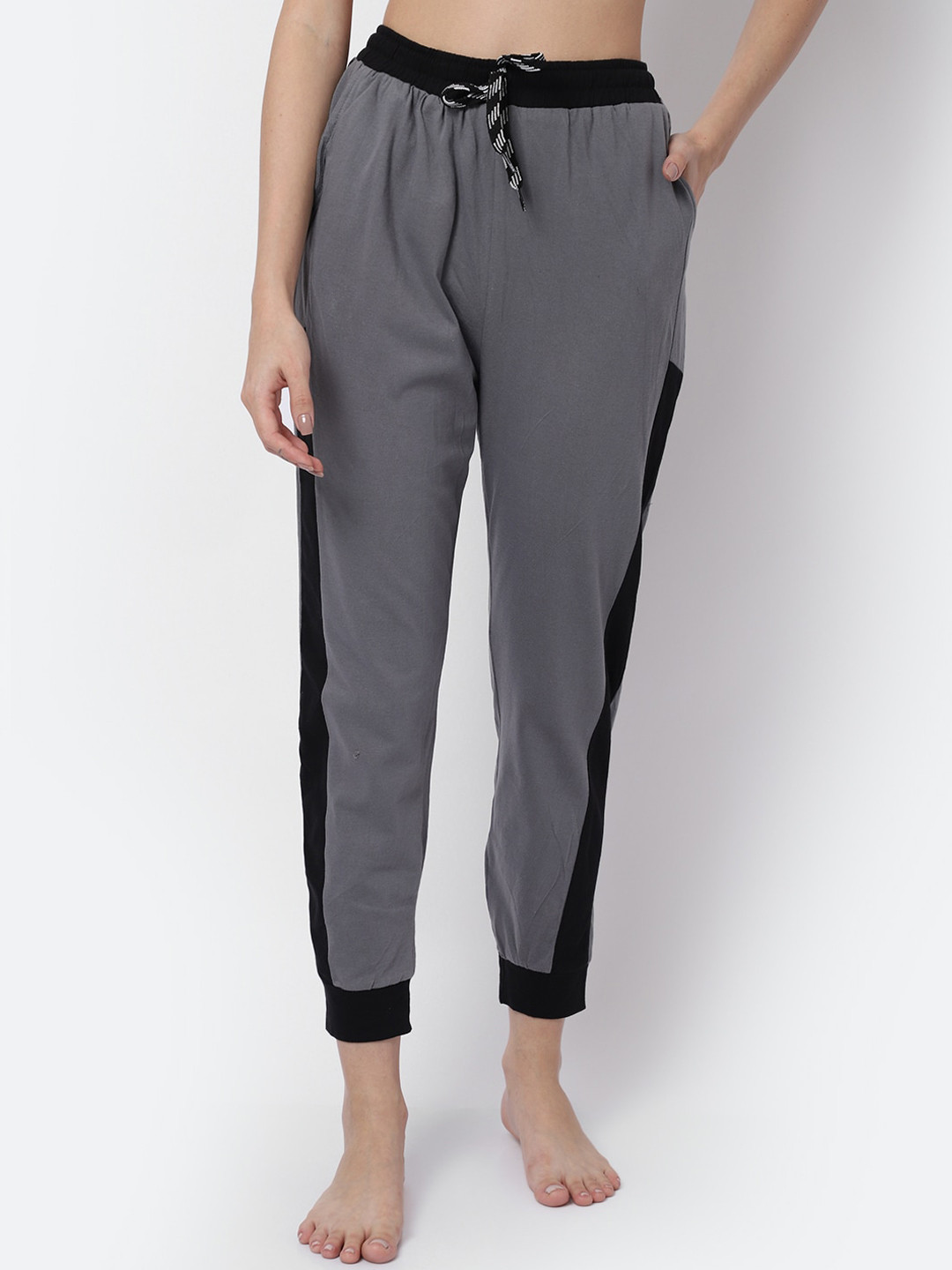 Claura Women Grey Solid Cotton Lounge Pants