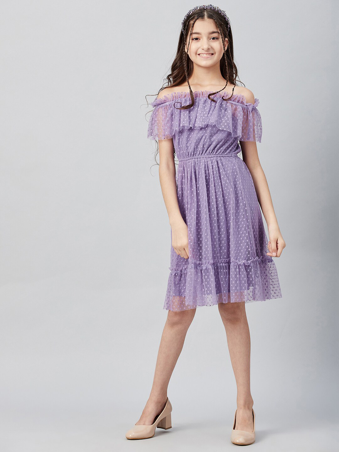 Athena Girl Lavender Off-Shoulder Dress