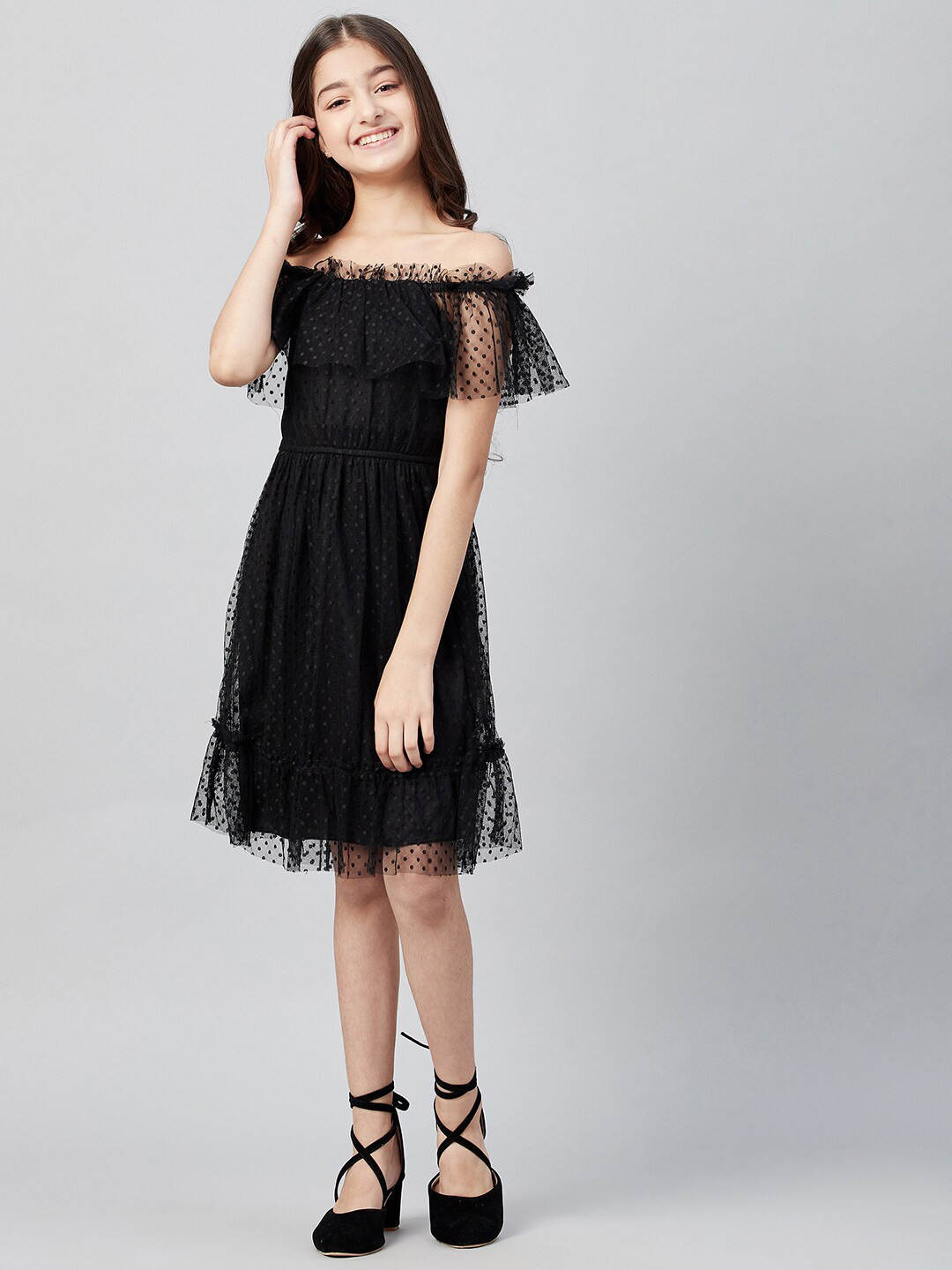 Athena Girl Black Off-Shoulder Dress