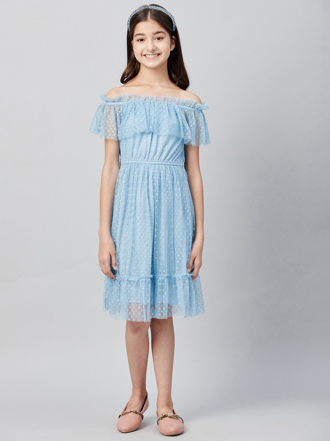 Athena Girl Turquoise Blue Off-Shoulder Dress