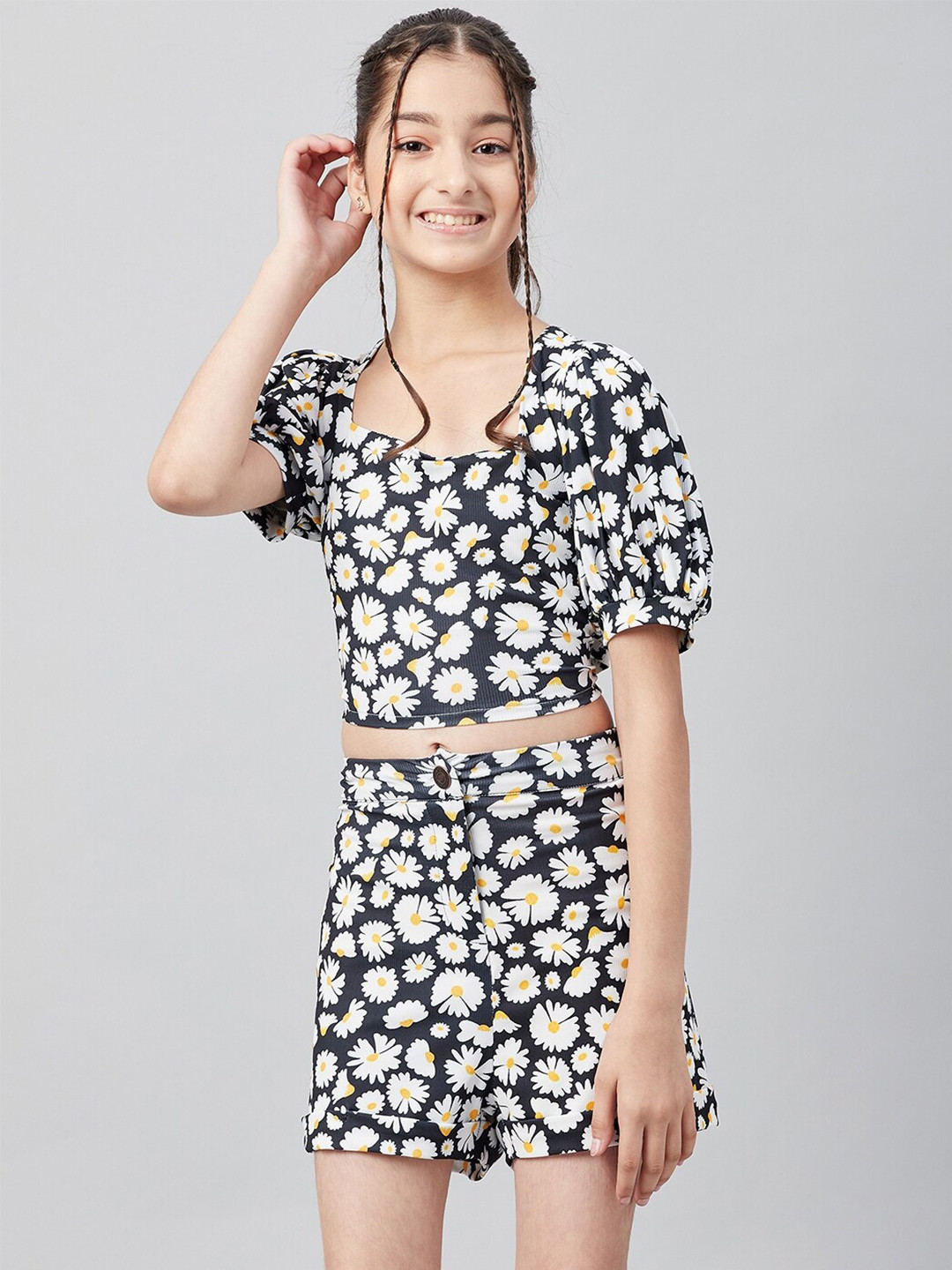 Athena Girl Black Floral Print Top