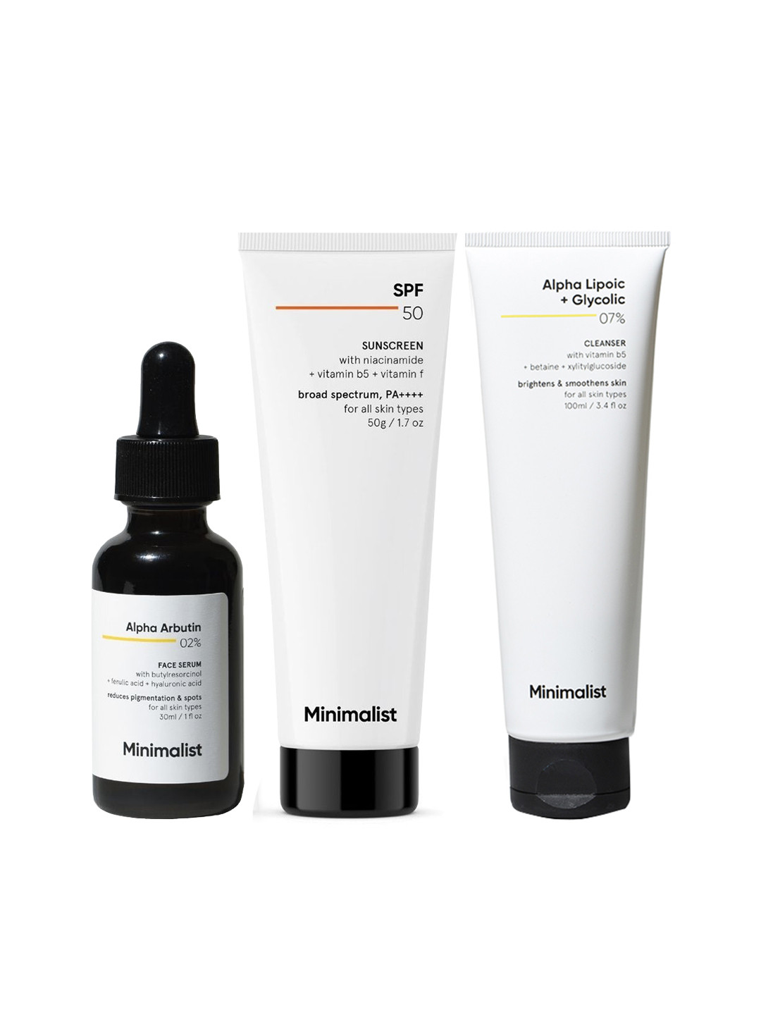 Minimalist Dark Spots Solution-Face Serum 30ml+Sunscreen 50ml+Brightening Face Wash 100ml