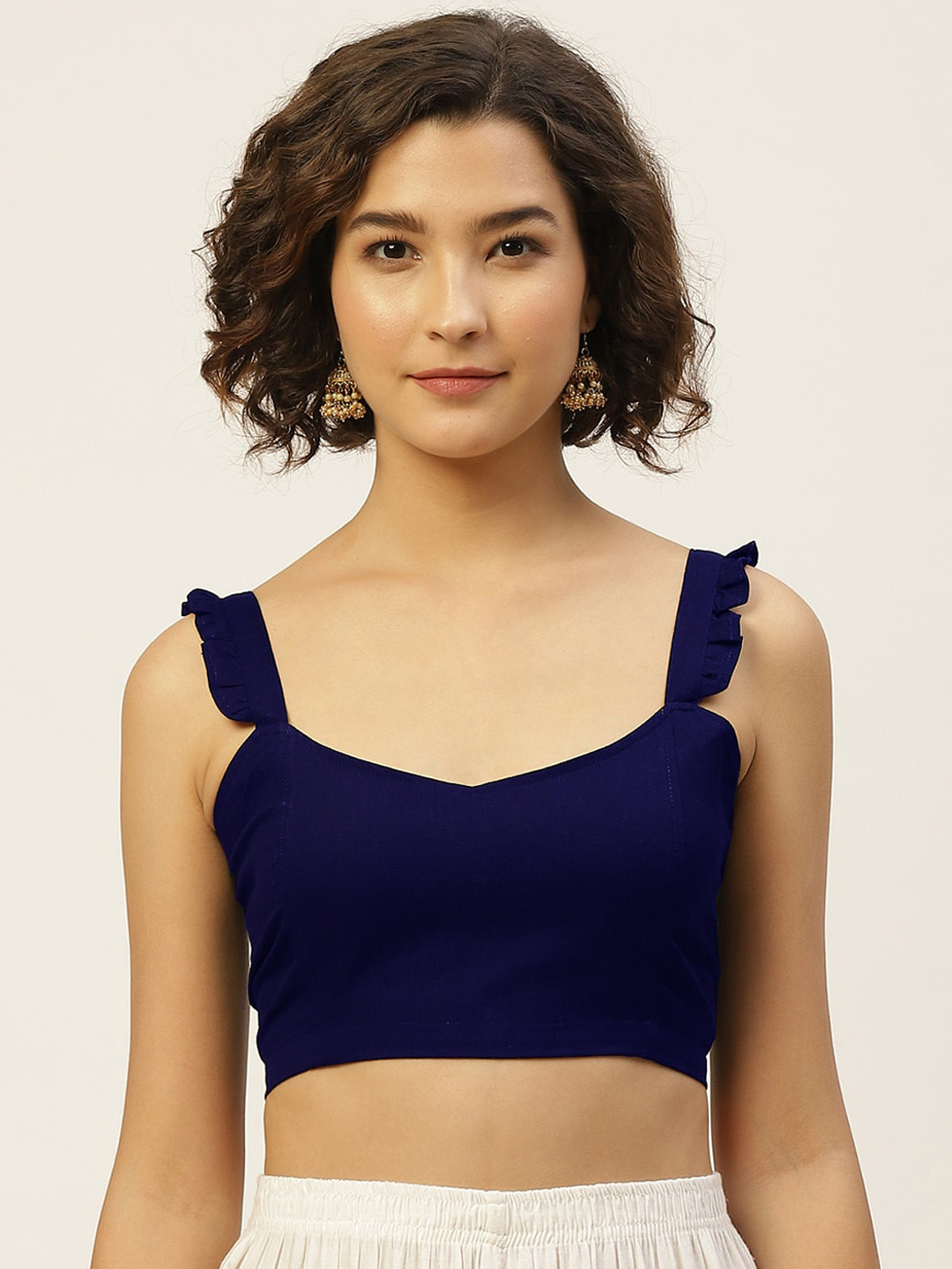 Molcha Women Navy Blue Solid Ready-made Saree Blouse