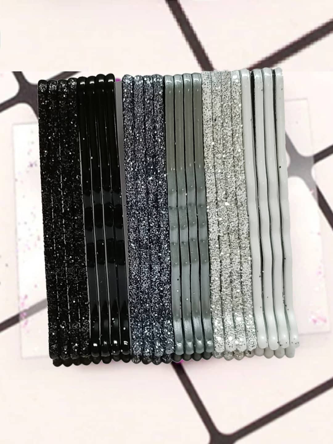 OOMPH Women Black & Silver-Toned 24 Pieces Embellished Bobby Pins