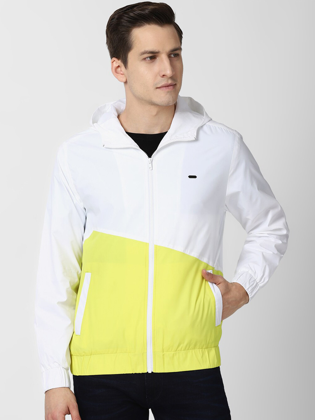 Peter England Casuals Men White Colourblocked Sporty Jacket