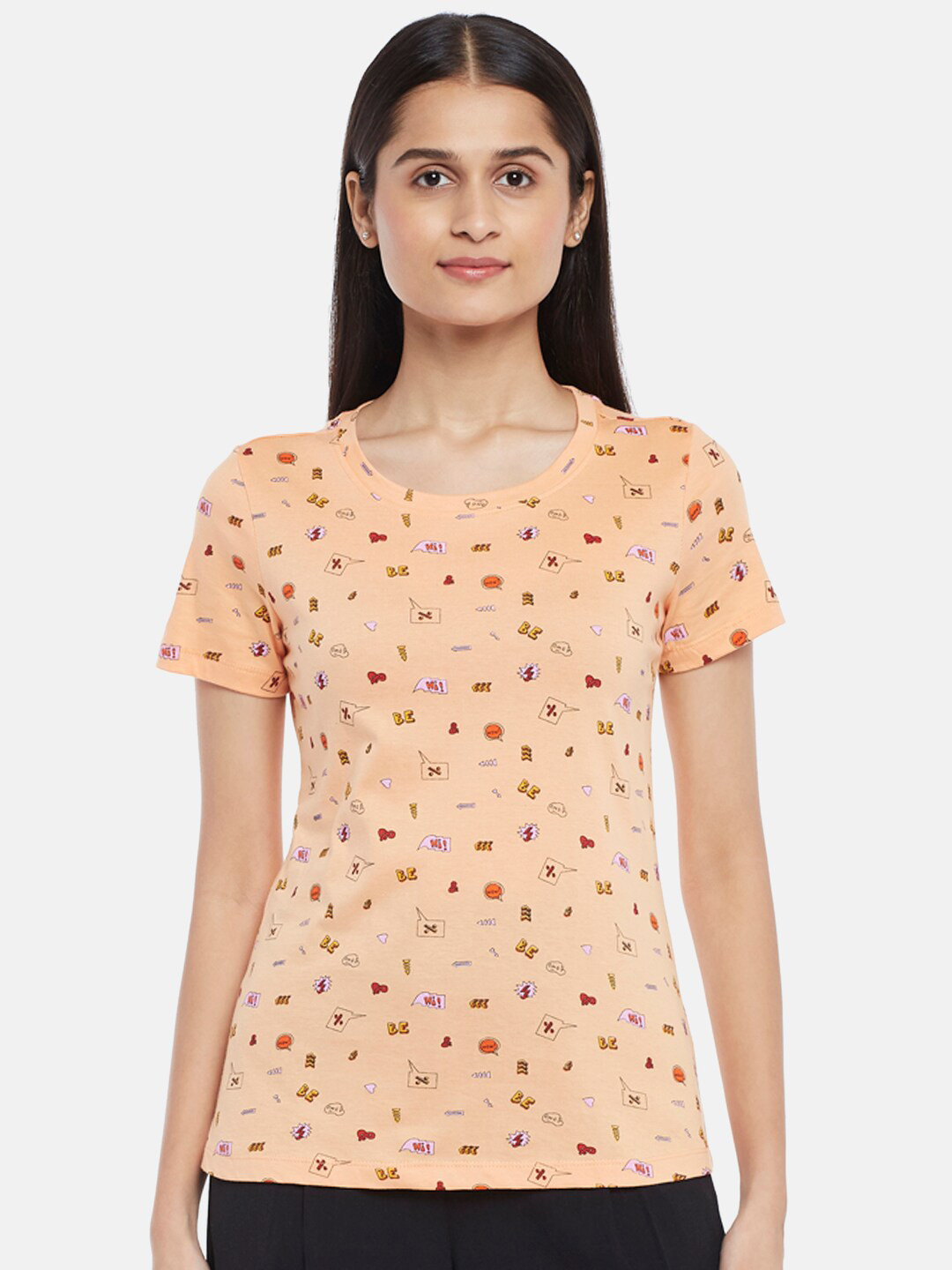 Honey by Pantaloons Women Orange & bellini Floral Printed T-shirt