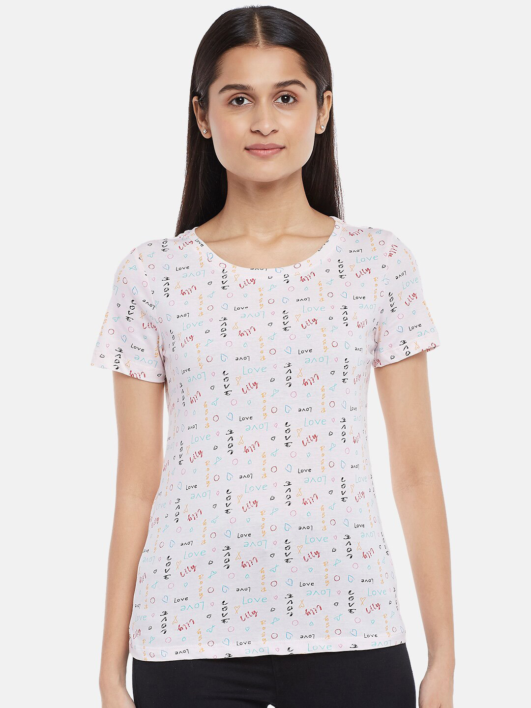 Honey by Pantaloons Women Pink & christmas silver Printed Drop-Shoulder Sleeves Monochrome T-shirt