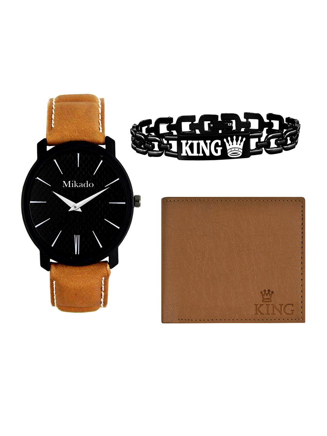 Mikado Men Black Brass Dial & Brown Leather Straps Analogue Watch Brown_Theme