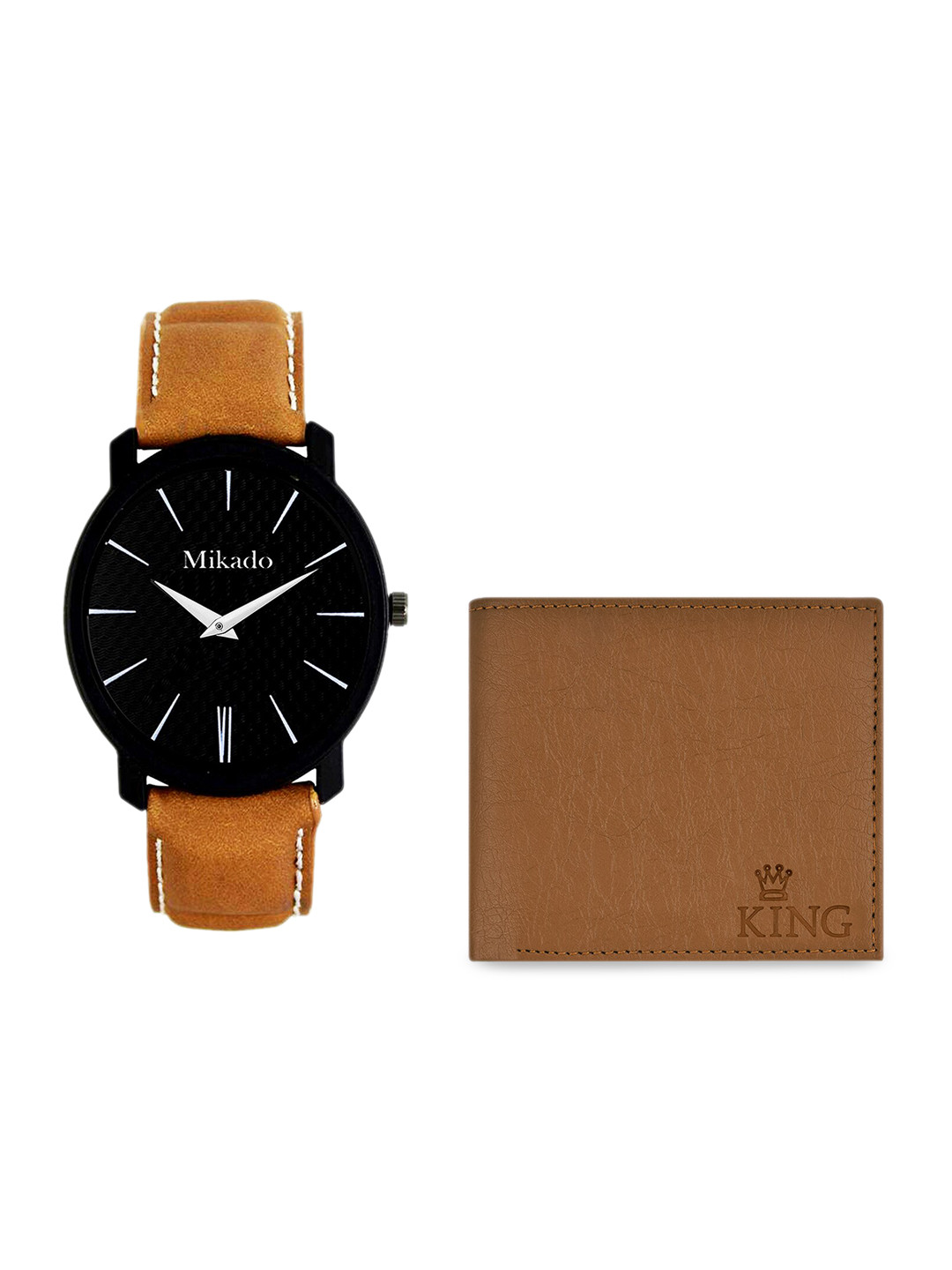 Mikado Men Black Brass Dial & Brown Leather Straps Analogue Watch BrownSlimWallet