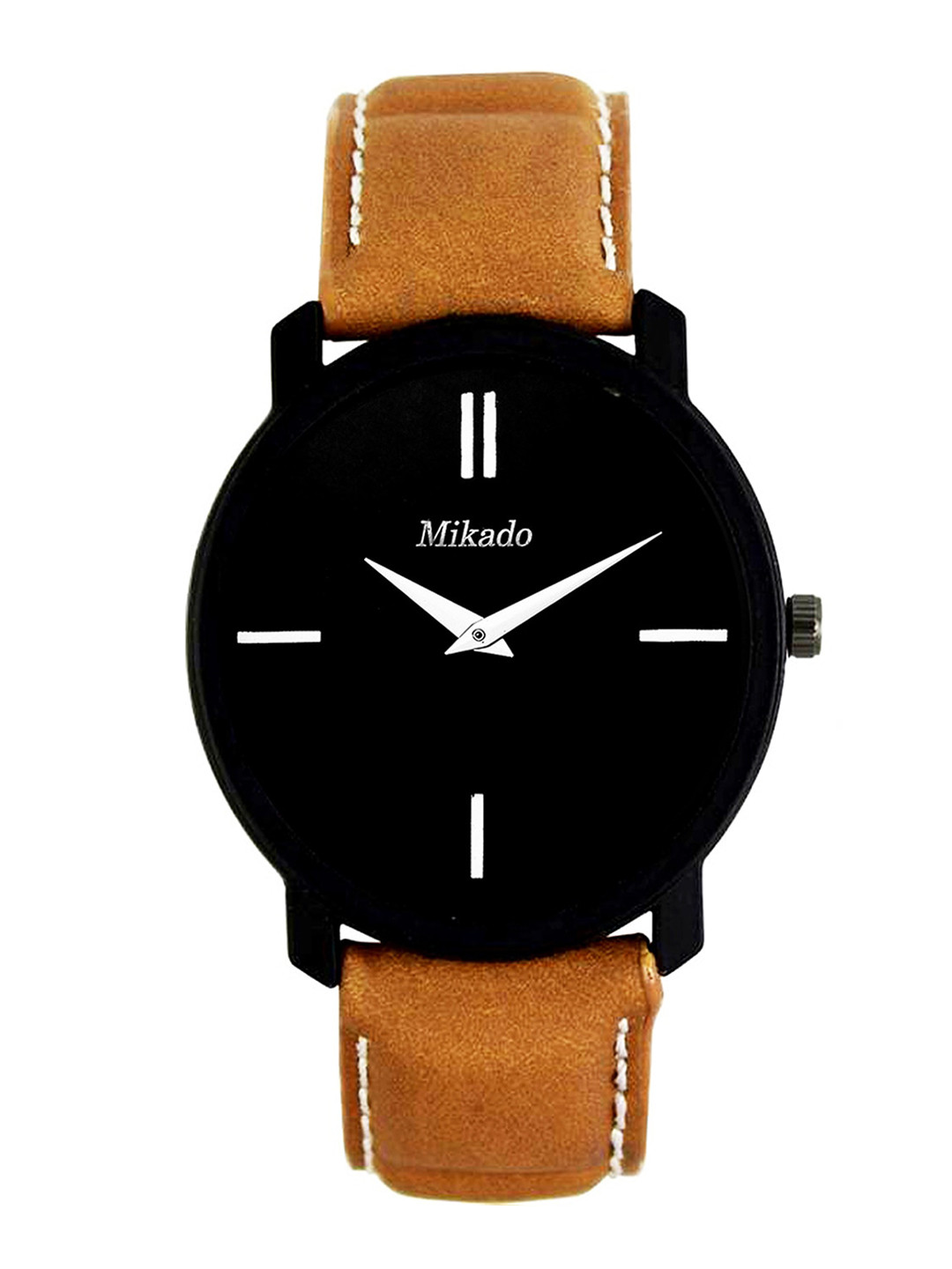 Mikado Men Black Brass Dial & Brown Leather Straps Analogue Watch Brown_Slim