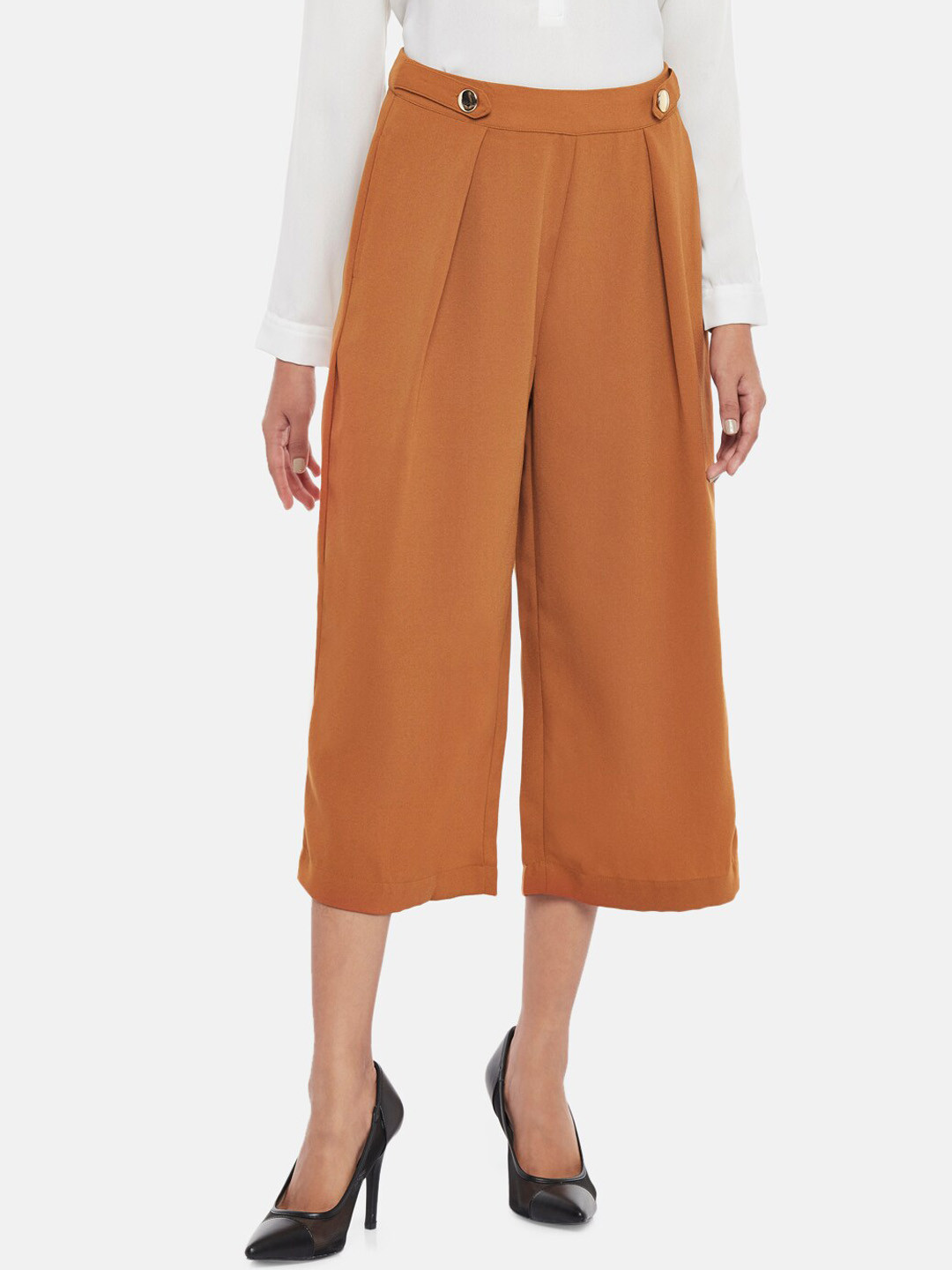 Annabelle by Pantaloons Women Tan High-Rise Pleated Culottes Trousers