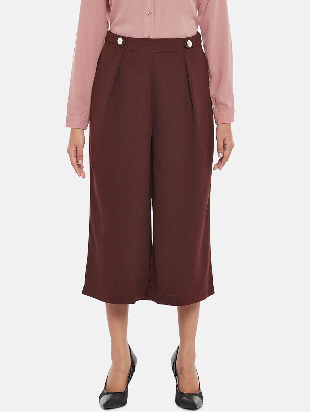 Annabelle by Pantaloons Women Brown High-Rise Pleated Culottes Trousers