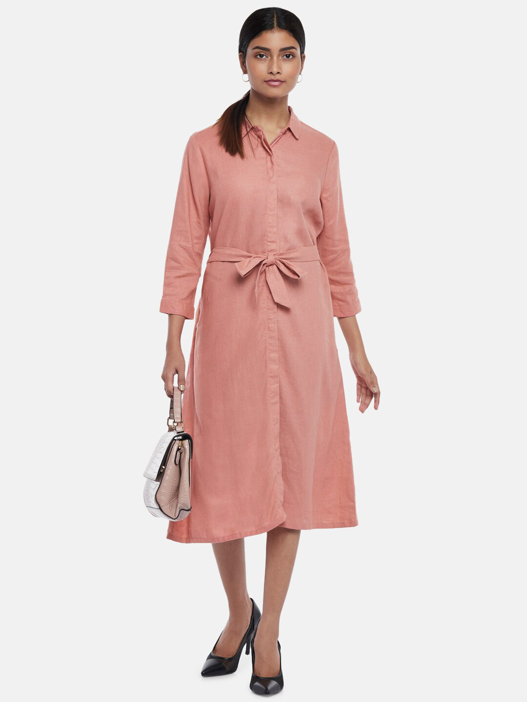 Annabelle by Pantaloons Pink & rose tan Formal Shirt Midi Dress