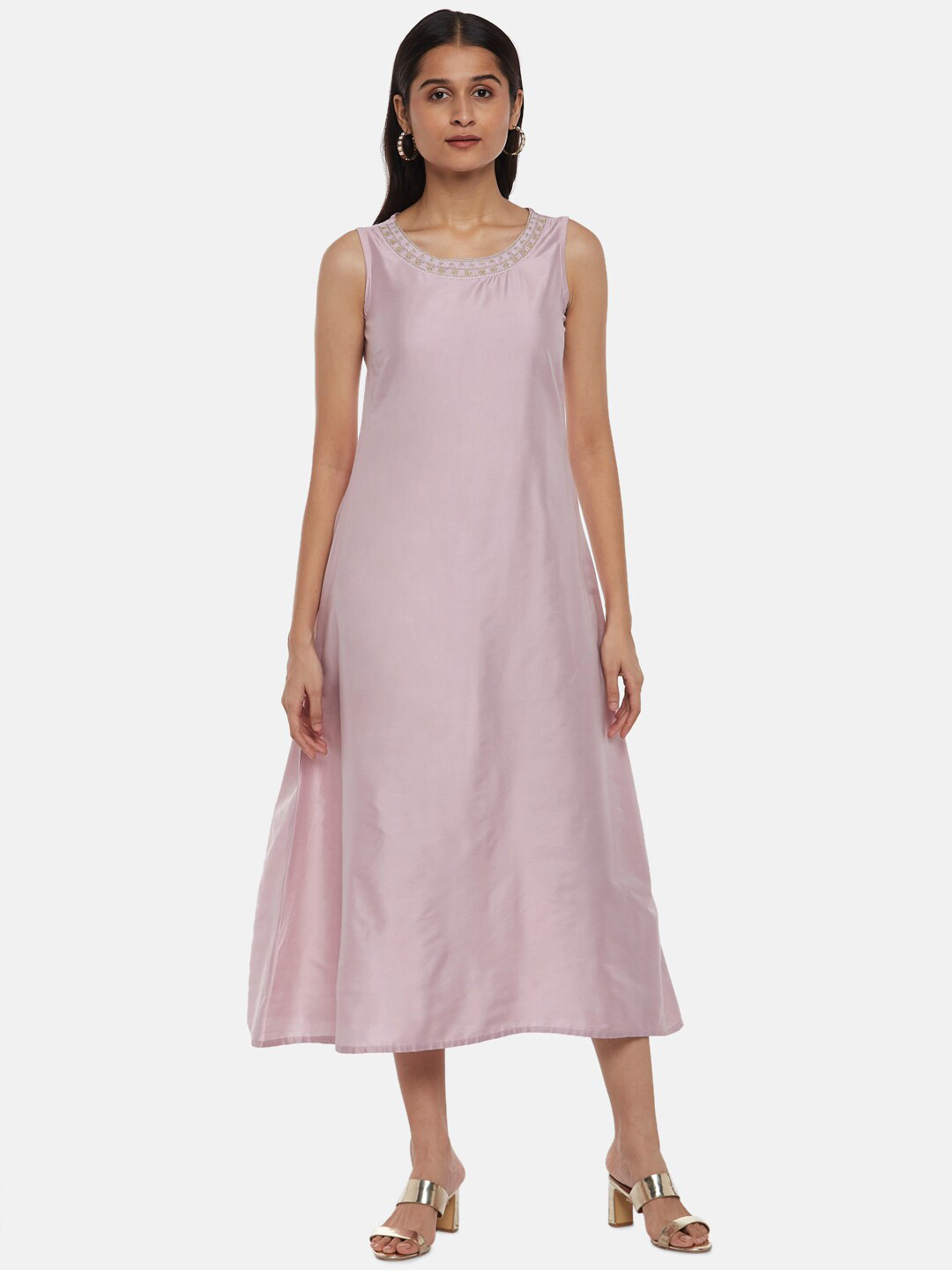 RANGMANCH BY PANTALOONS Pink Ethnic Motifs Net Ethnic A-Line Midi Dress