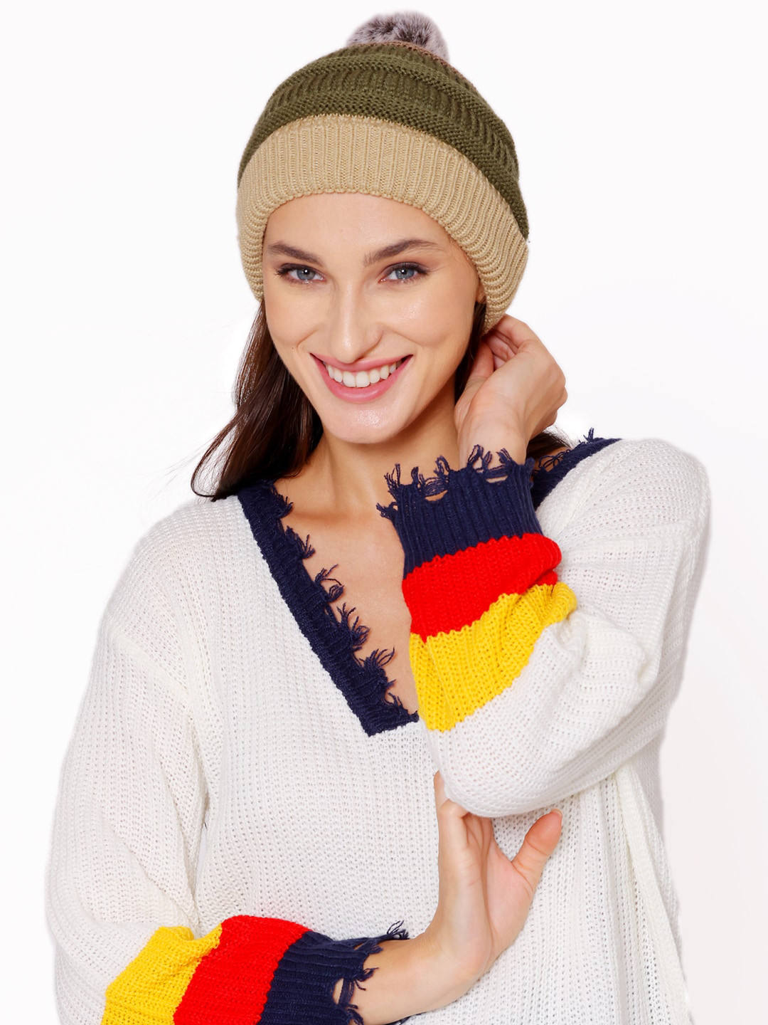 Bharatasya Women Beige Caps