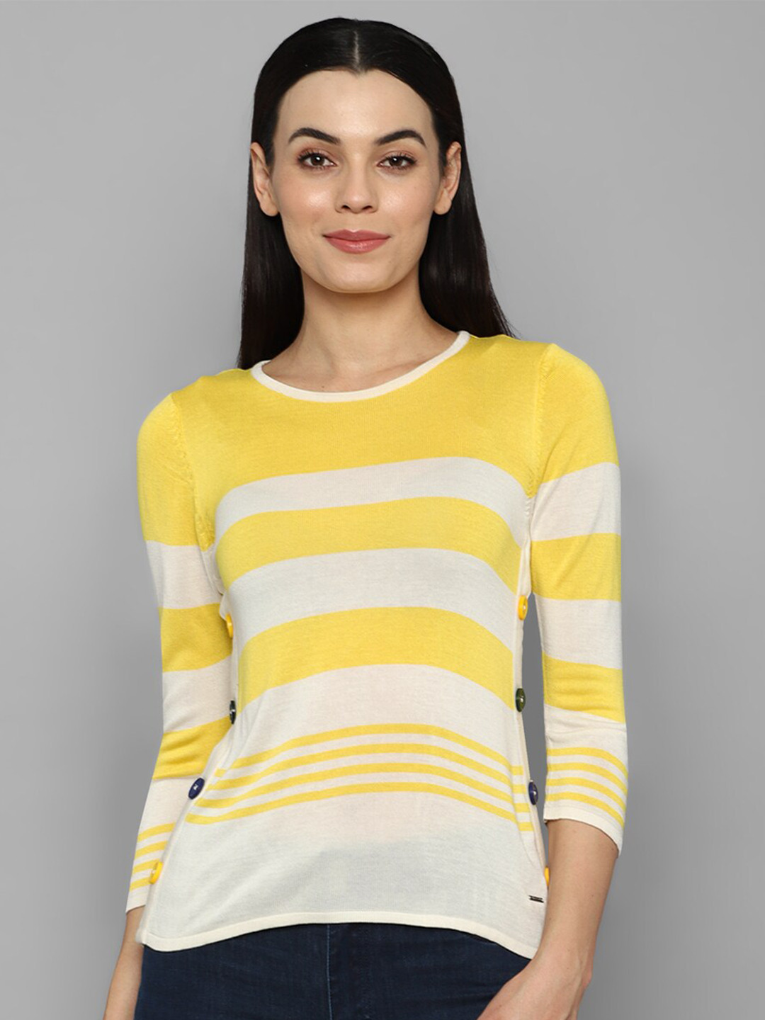 Allen Solly Woman Yellow & phantom green Striped Top