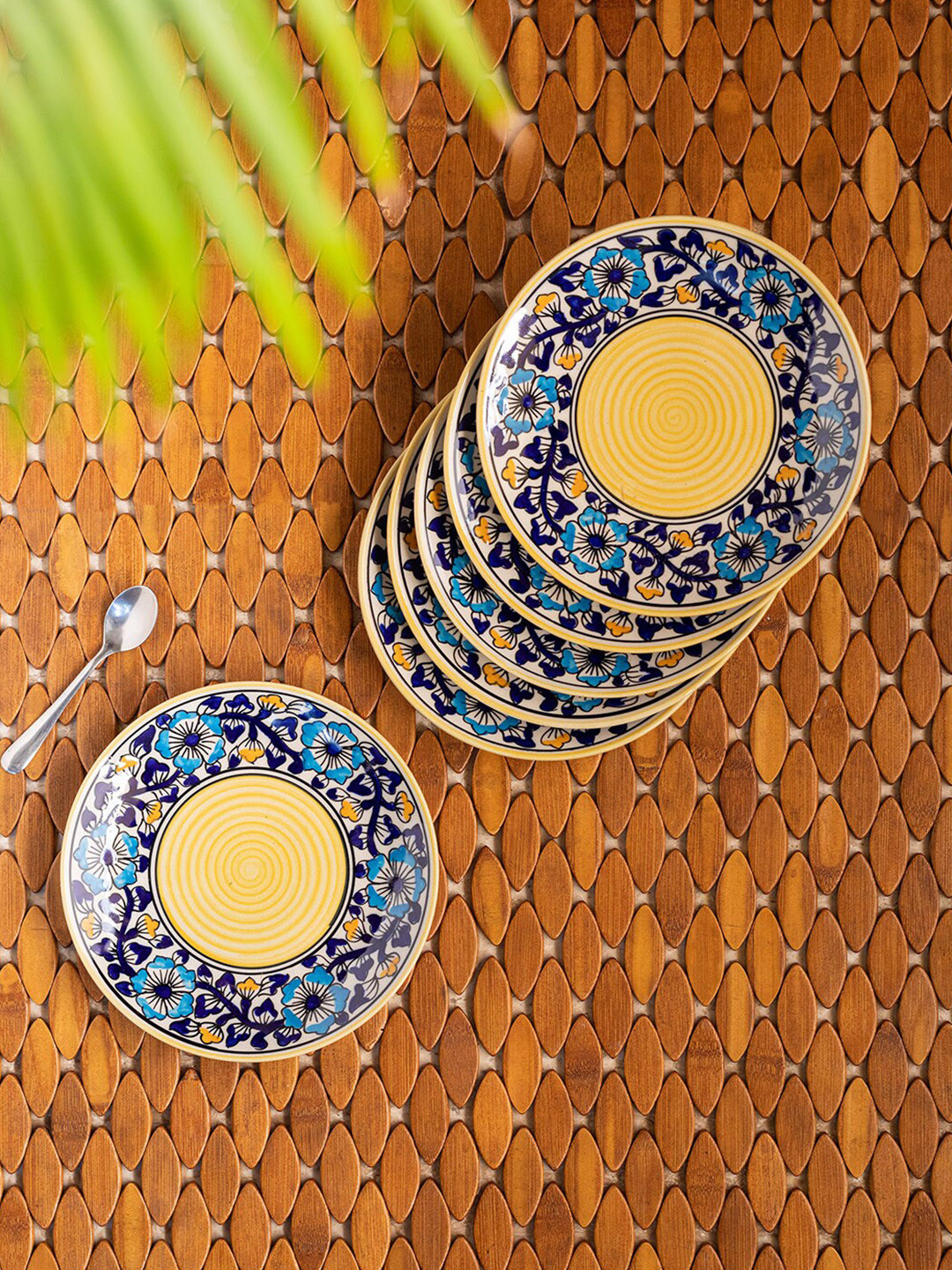 ExclusiveLane Ceramic Side/Quarter Plates Hand-Engraved(Set of 6, Microwave Safe)