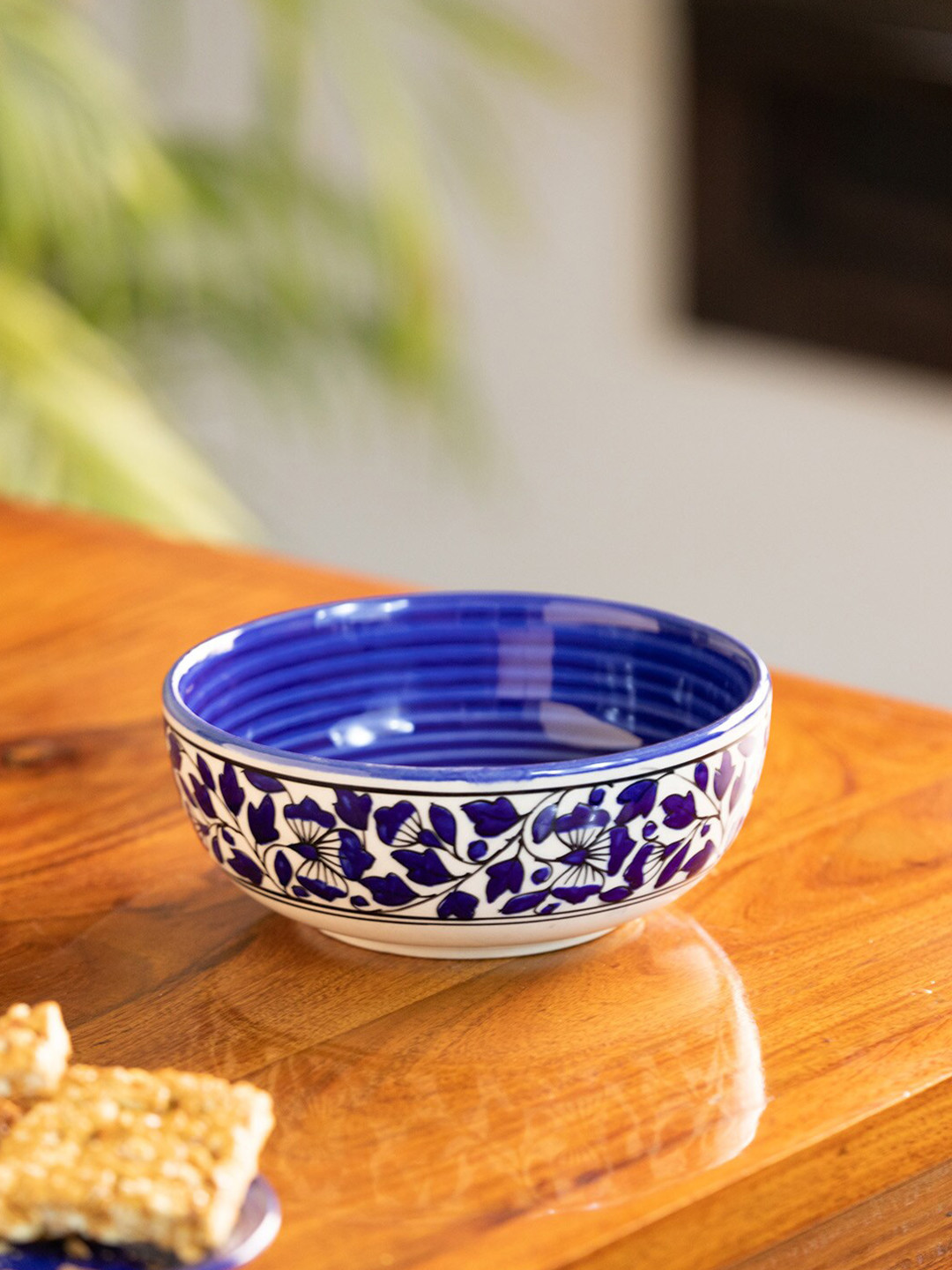 ExclusiveLane Navy Blue&Off White Badamwari Bagheecha Floral Printed Ceramic Serving Bowls