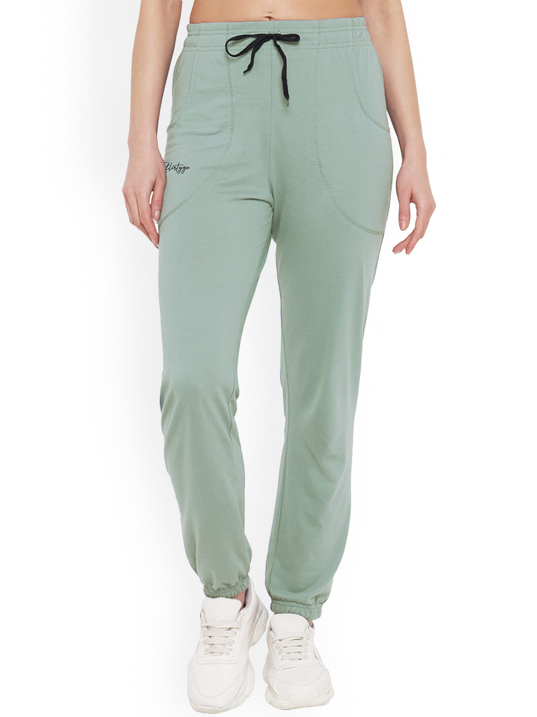 FFLIRTYGO Women Black Sea Green Solid Cotton Track Pants