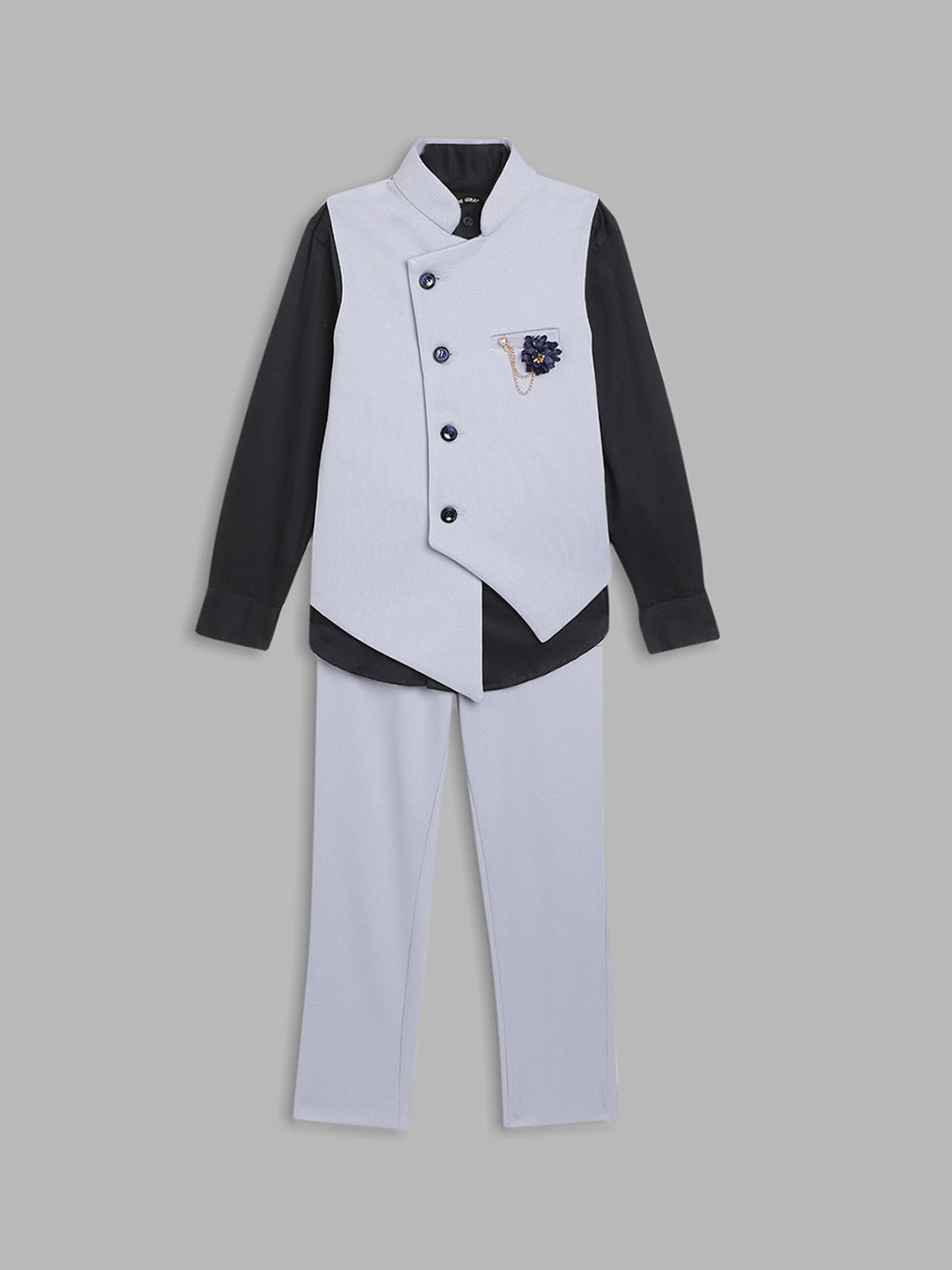 Blue Giraffe Boys Blue Solid 3 Piece Suit