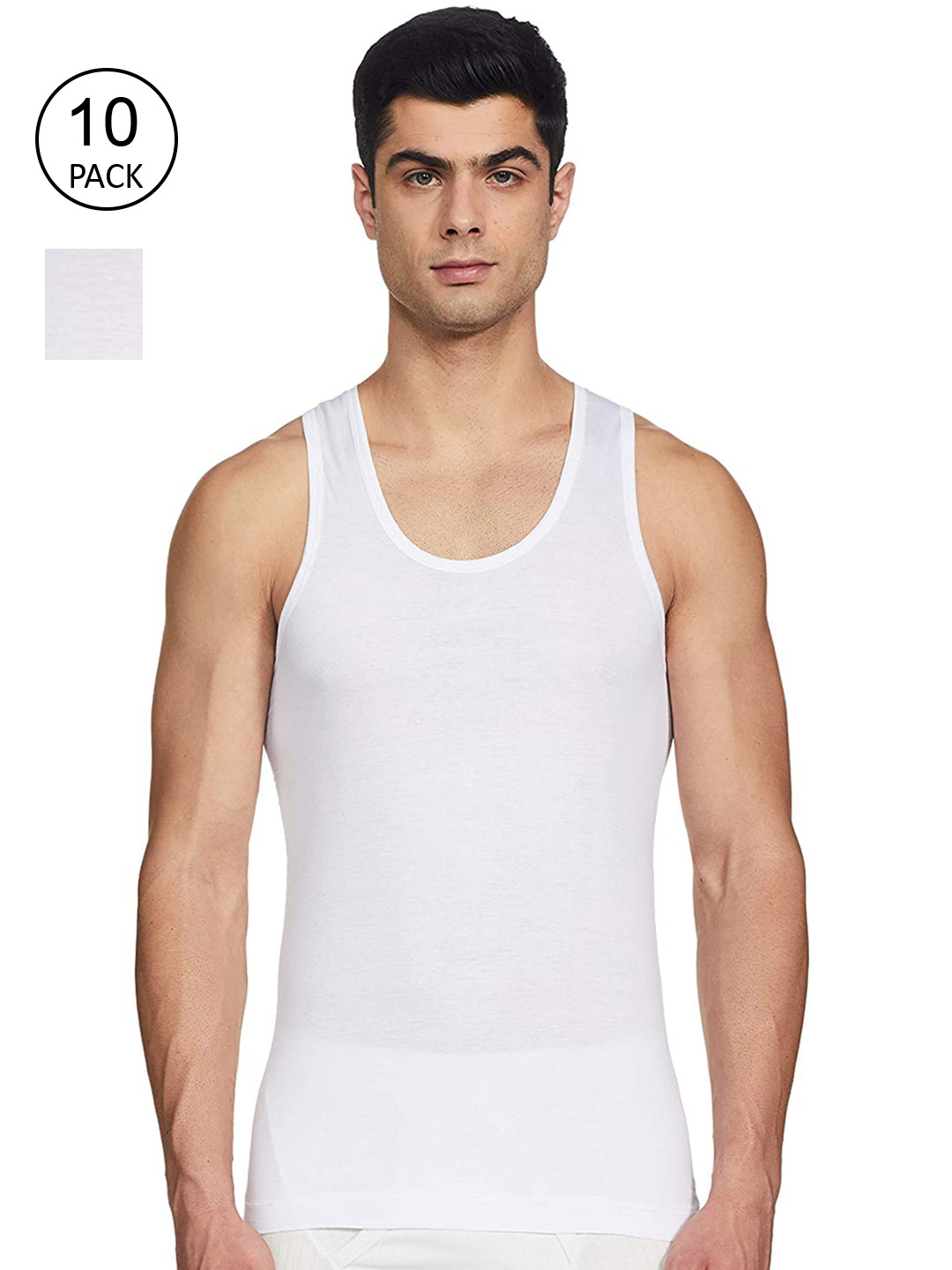 JON Men Pack of 10 White Solid Innerwear Vests