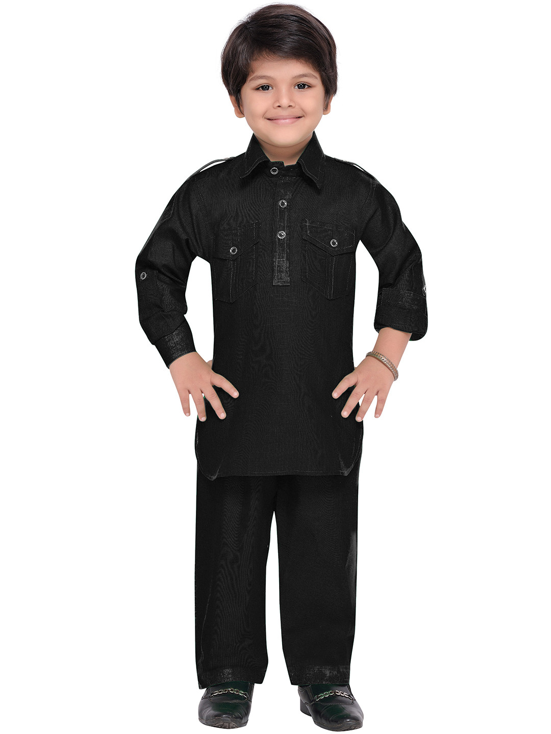 Aj DEZInES Boys Black Pure Cotton Kurta with Salwar