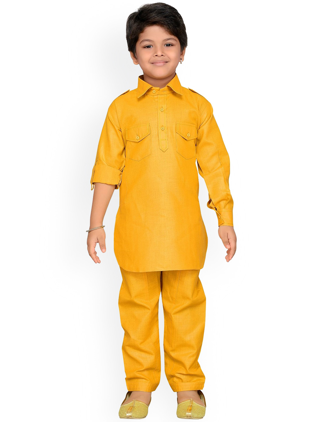 Aj DEZInES Boys Mustard Yellow Pure Cotton Kurta with Salwar
