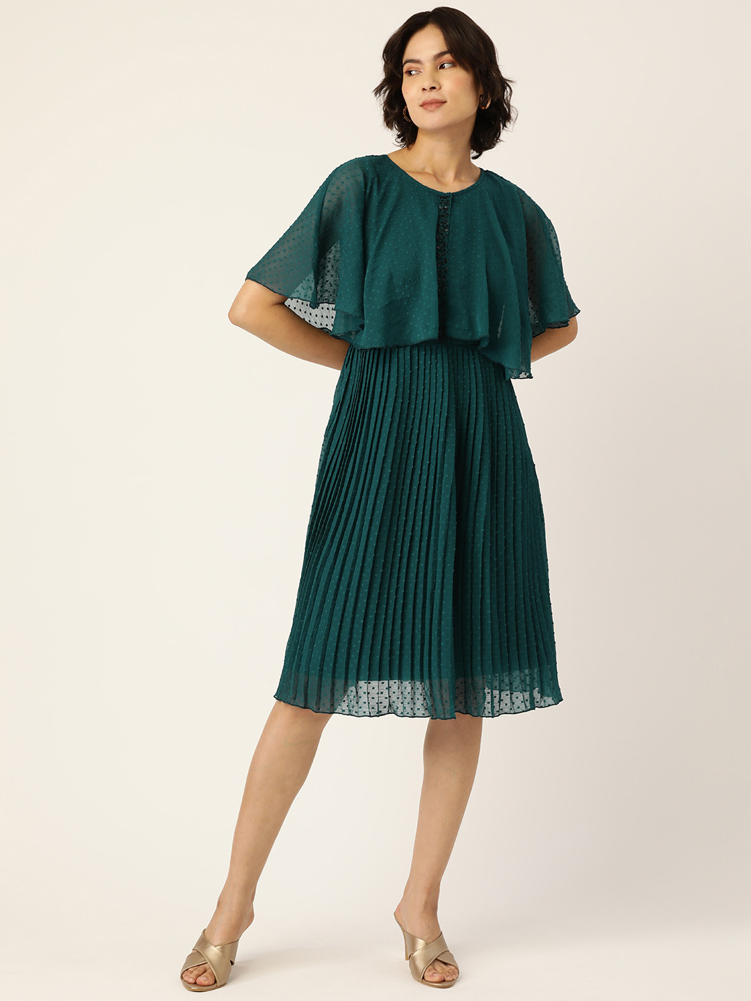 Antheaa Teal Chiffon Dress
