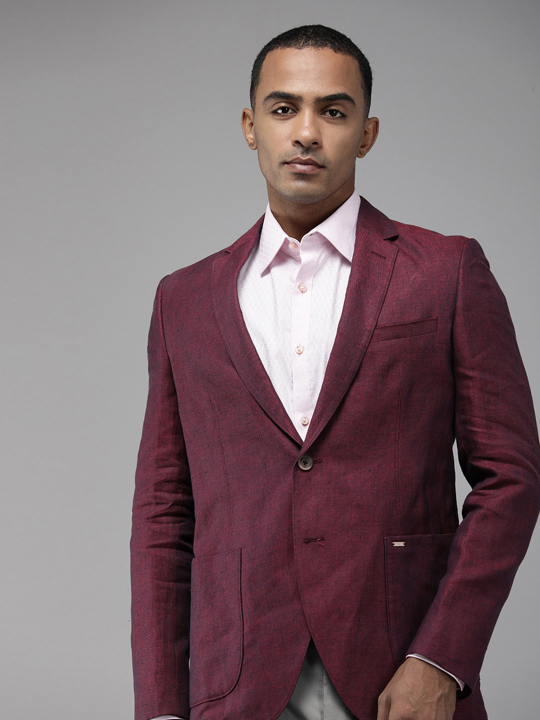 Van Heusen Sport Men Solid Pure Linen Single-Breasted Slim Fit Formal Blazer