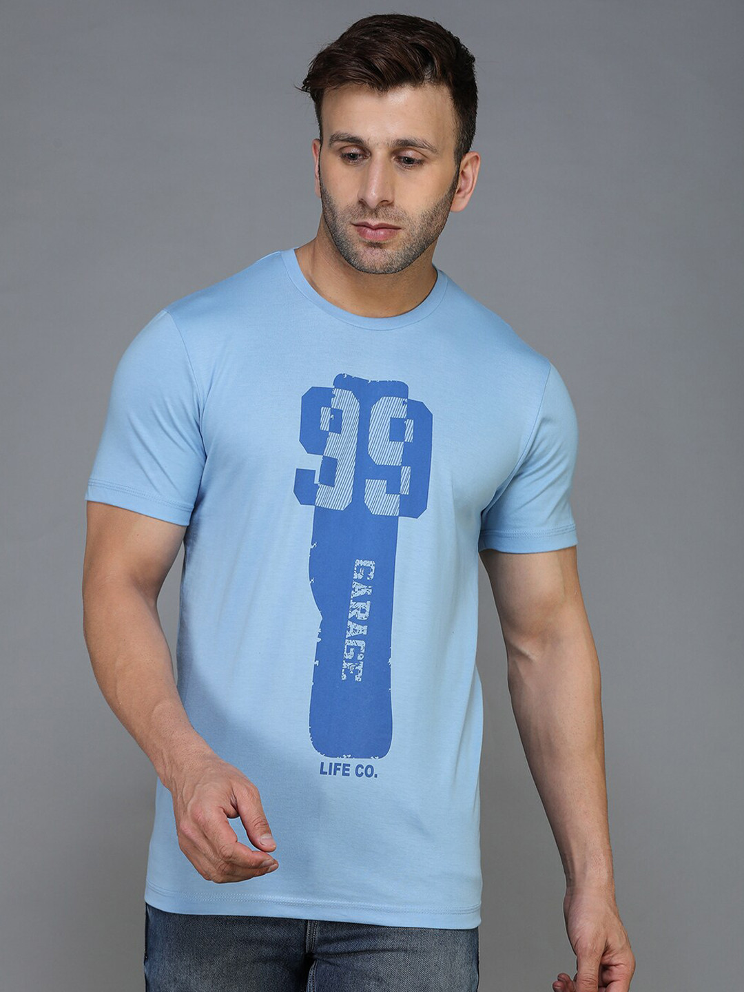 TQS Men Blue & canyon sunset Typography Printed Raw Edge T-shirt