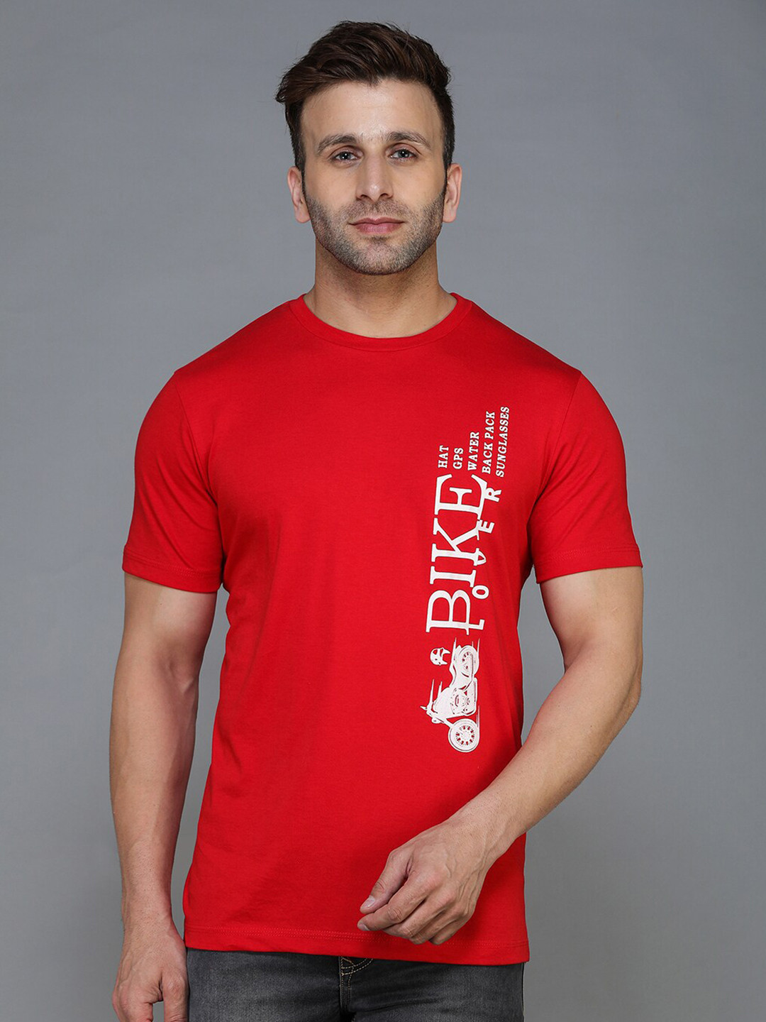 TQS Men Red & chinese red Typography Printed Applique T-shirt
